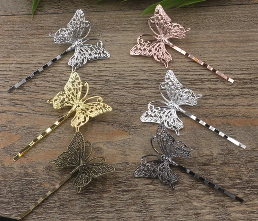 

Antique Bronze/Gold/Silver/Black Barrettes Hair Bobby Pin clips with 36*25mm butterfly Tray,Jewelry Findings Accessories 100pcs