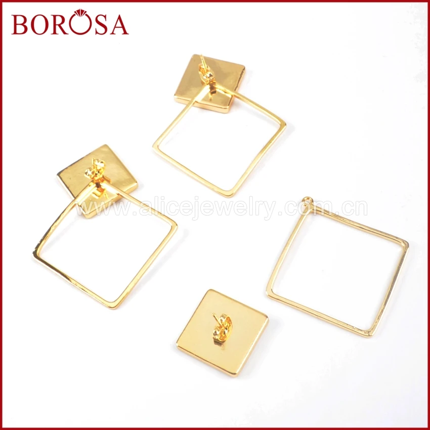 Женские серьги-подвески BOROSA Drusy в форме ромба золотистого цвета с разноцветным