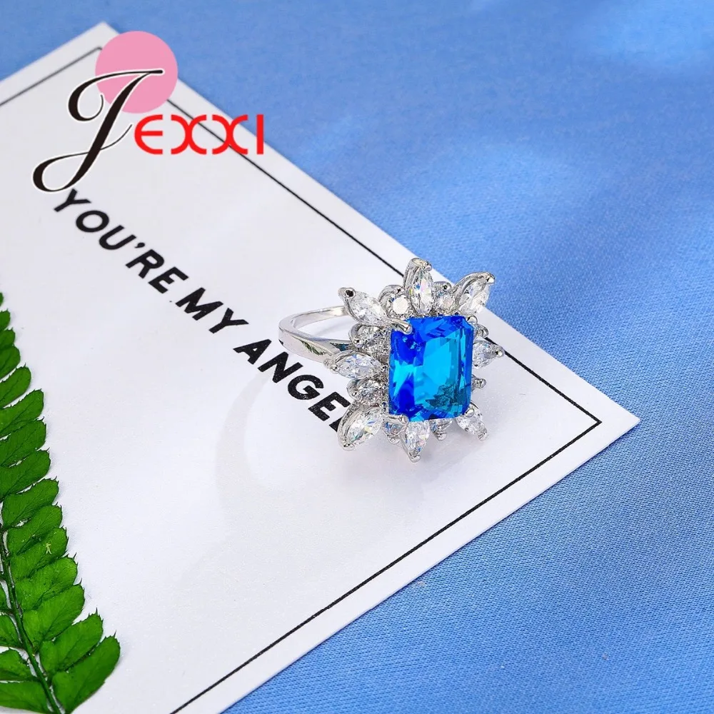 Трендовый Большой Прямоугольник Хрустальный цветок дизайн с Mircro CZ камень кольца