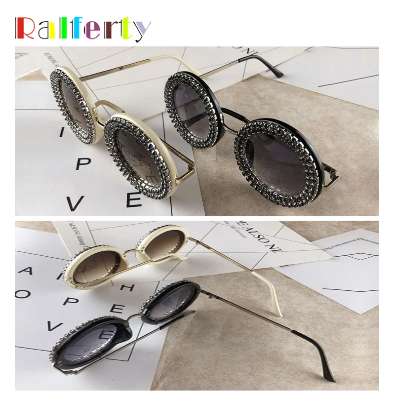 Ralferty Luxury Handmade Round Sunglasses Women Brand Designer Crystal Sun Glasses UV400 Female Rhinestone Eyewear Shades G1908 |