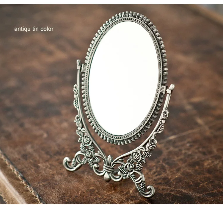 Зеркало с тиснением, двухстороннее складное металлическое зеркало из сплава, стол для макияжа espelho, косметическое зеркало с тиснением, античная оловянная рамка 338B