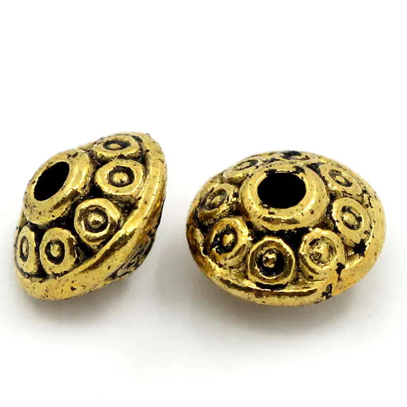 DoreenBeads Zinc metal alloy Spacer Beads Flying Saucer golden Tone Pattern Color Plated About 6.5mm Dia Hole:Approx 1mm 25 PCs | Украшения