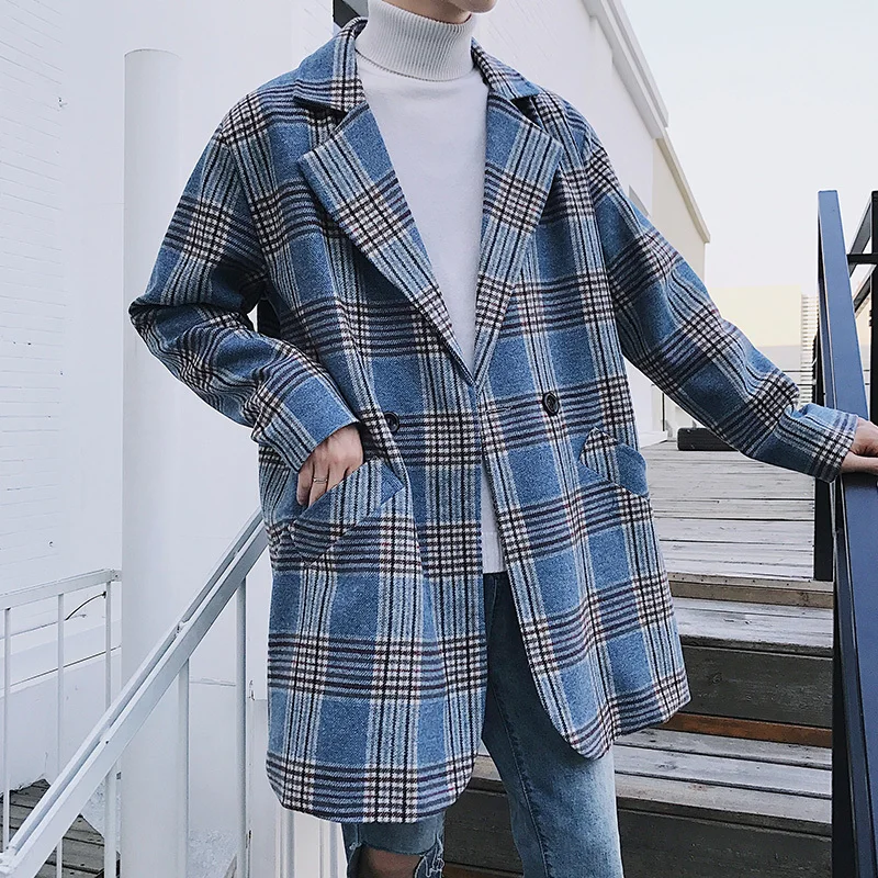 2018 осеннее дизайнерское Ретро клетчатое свободное шикарное мужское шерстяное