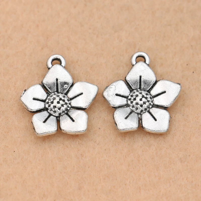 

Подвеска в виде цветка KJjewel, тибетская Посеребренная бижутерия, для изготовления браслетов, 17x15 мм