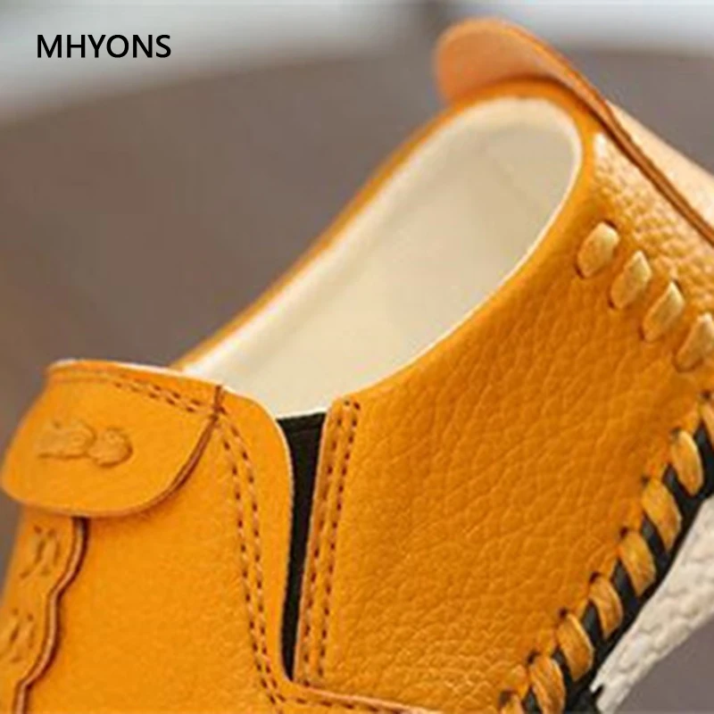 MHYONS/2018 новая детская обувь для мальчиков и девочек Кожаные туфли без застежки на