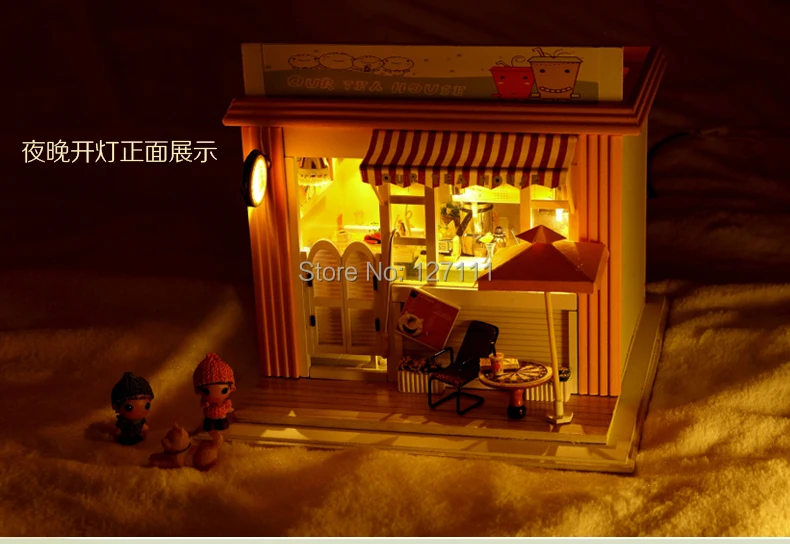

New arrival handmade DIY cabin toy tea shops /Coffee model building kints/ 3D jigsaw puzzle/birthday gift with music and light