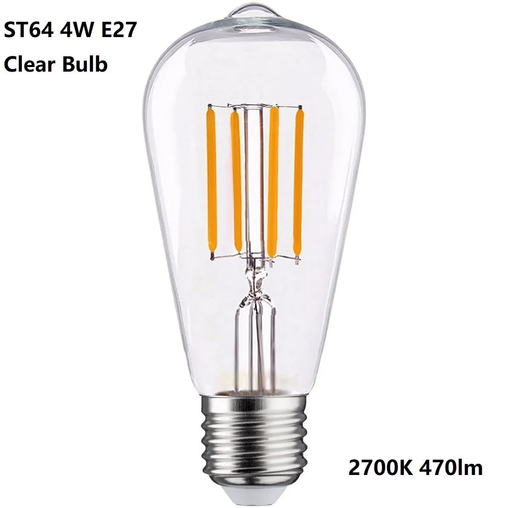 ST64 2700K 4W 470lm Edison ЛАМПЫ Винтаж лампада Ретро накаливания ампулы 40 W 220 V ST64 прозрачный Янтарный E27 светодиодный лампа накаливания для подвесной светильник - Цвет: ST64 2700K 4W 470lm