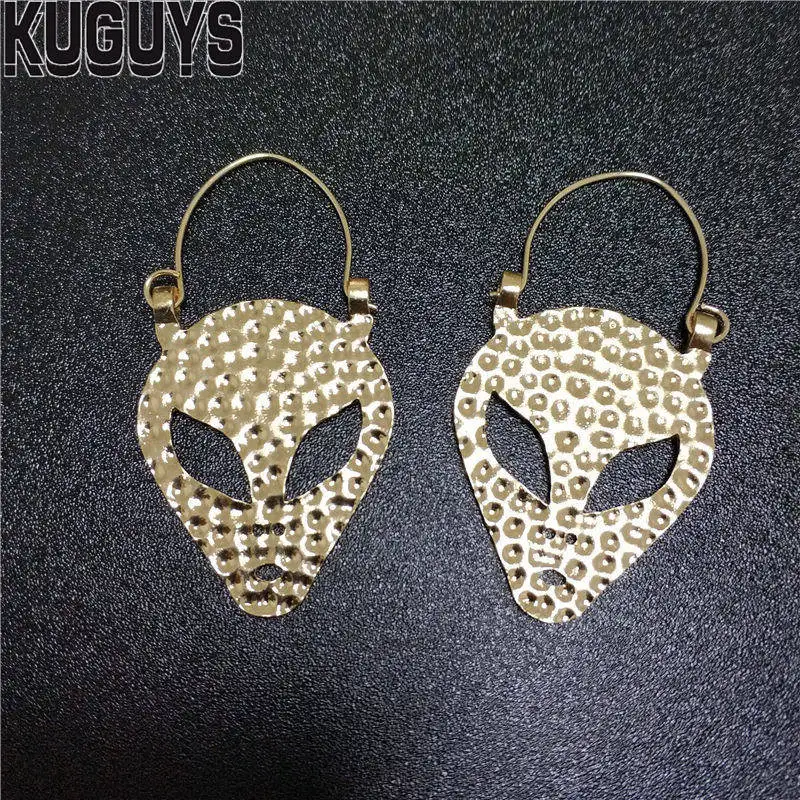 Серьги-капли с лицом пришельца KUGUYS для женщин, аксессуары из металла ET, модные ювелирные изделия, золотистого и серебряного цвета.