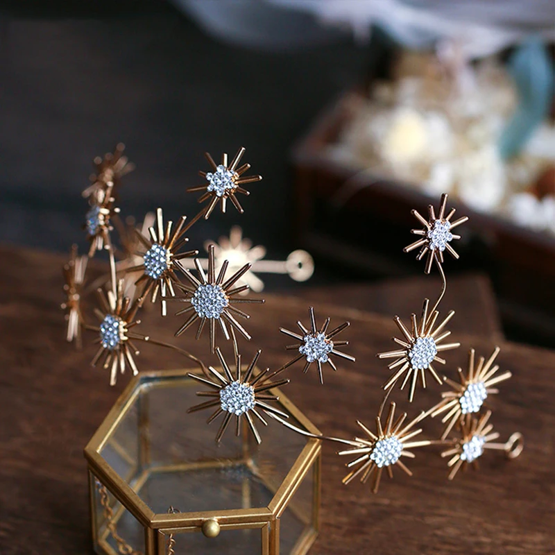 Мягкая золотая цепочка с подсолнухом Стразы Тиары Корона обруч для волос