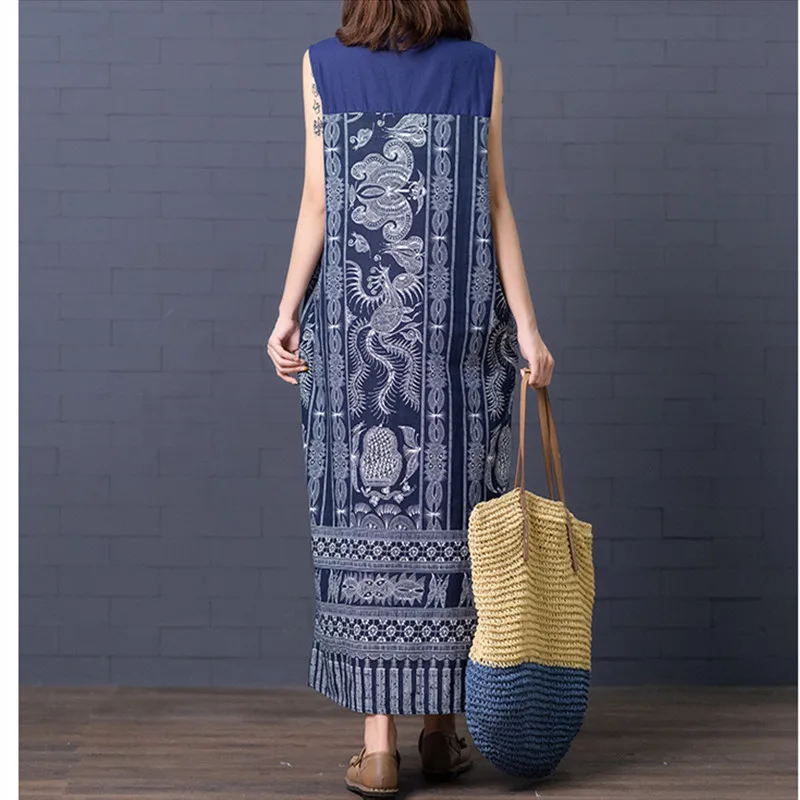 Хлопковое льняное винтажное платье размера плюс с цветочным принтом женское