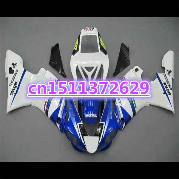 

100%Fits Fairing Set for YZFR1 98-99 YZF1000 1998 1999 R1 white blue YZF R1 98 99 YZF1000 98 99 Plastic Kit