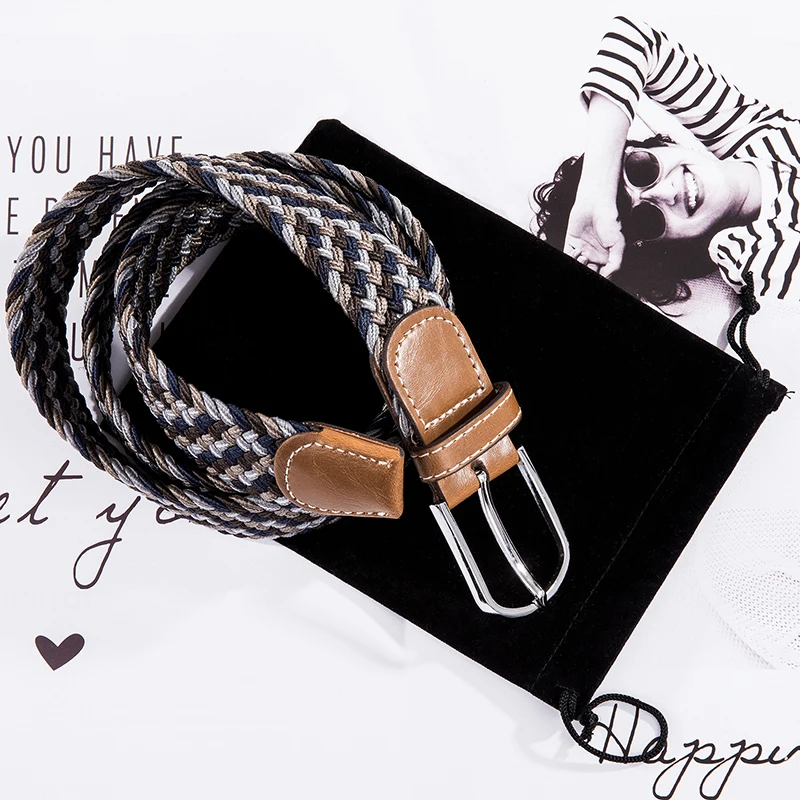 Мужской и Женский трикотажный ремень тканый тканевый эластичный стрейч простой