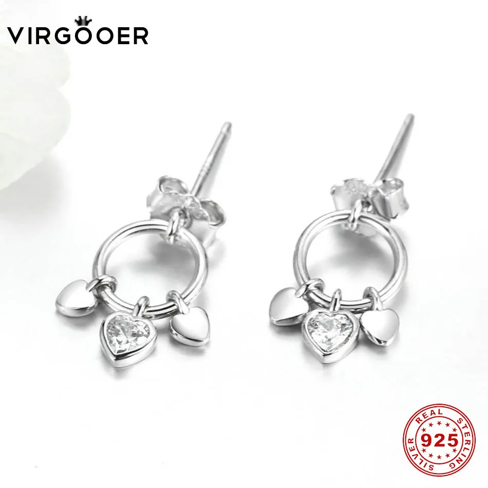 Virgooer серебро 925 пробы подвеска Шарм в виде сердца цирконевые сережки шпильки с