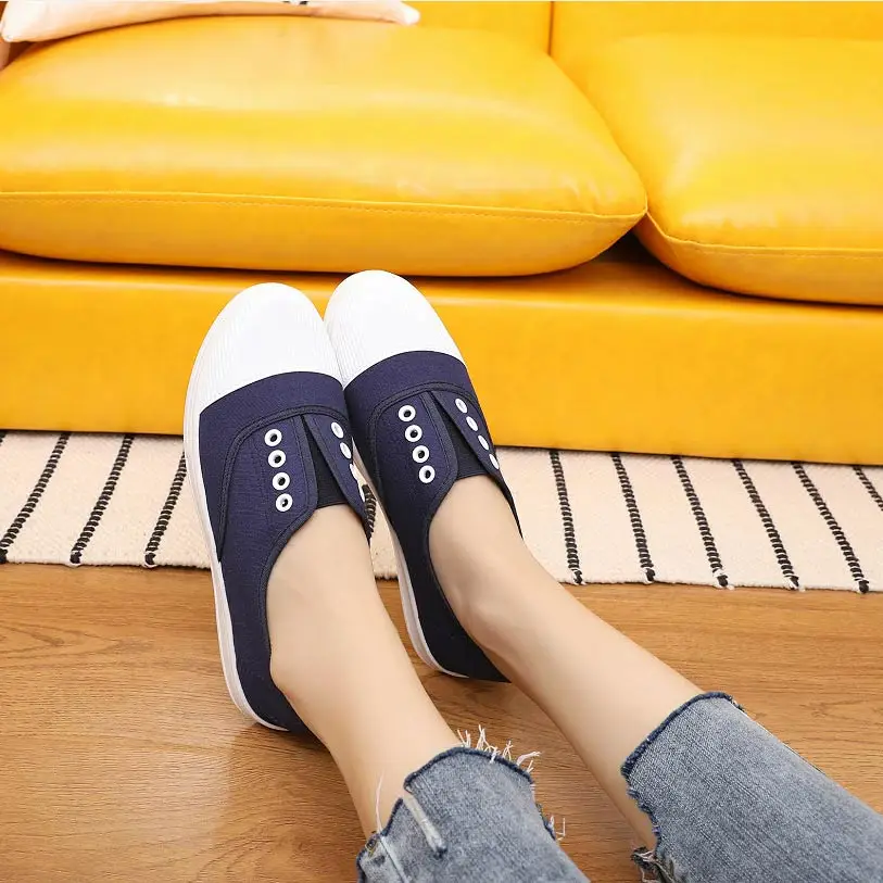 blue Adult canvas casual shoes woman flats solid comfortable flat with sneakers women shoes slip-on ladies shoes women sneakers - Color: blue