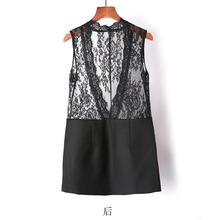 Женский кружевной жилет на одной пуговице черный пиджак без рукавов