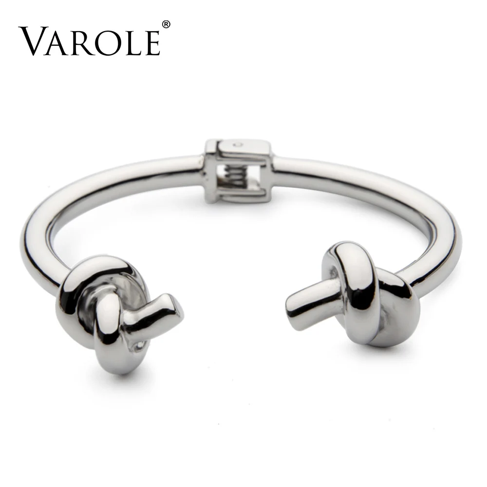 Silver Color VAROLE, модный двусторонний Браслет-манжета с узлом, два раза, золотой цвет, металлический браслет, браслеты из нержавеющей стали, браслеты для женщин, браслеты - Окраска металла: Silver Color