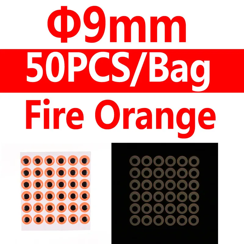 9mm fire orang 50pcs Wifreo 50 шт./лот 3D светящиеся рыбьи глаза имитация мухобойка морские рыболовные Джиги ночная рыбалка приманка аксессуары оранжевый зеленый - Цвет: 9mm fire orang 50pcs