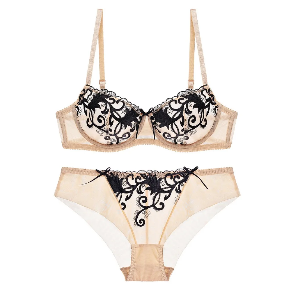 Women Sexy Bra Brief Set Ultrathin Transparent Underwear Set Embroidered Lady Bra Set Underwear Lingerie