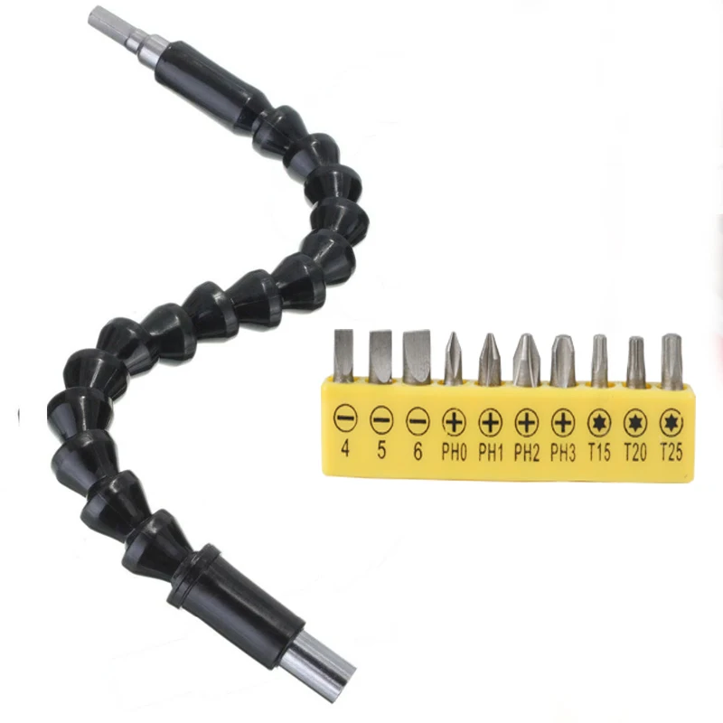 10pcs Bit and shaft 293 мм Гибкая инструмент вала электроники электродрель отвертка бит держатель подключения ссылка Multitul шестигранным хвостовиком расширение змея бит - Цвет: 10pcs Bit and shaft