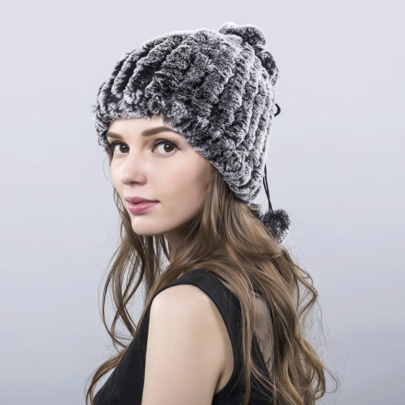 Женский Теплый вязаный шарф повседневная шапка с помпоном из натурального