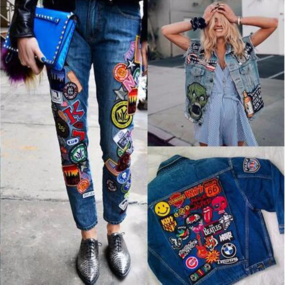 

Cheer bow Apparel Sewing Patches National Flags Heart Stars Sew On Embroidery Patch DIY Decoration For Clothing Bags Patch 5pcs