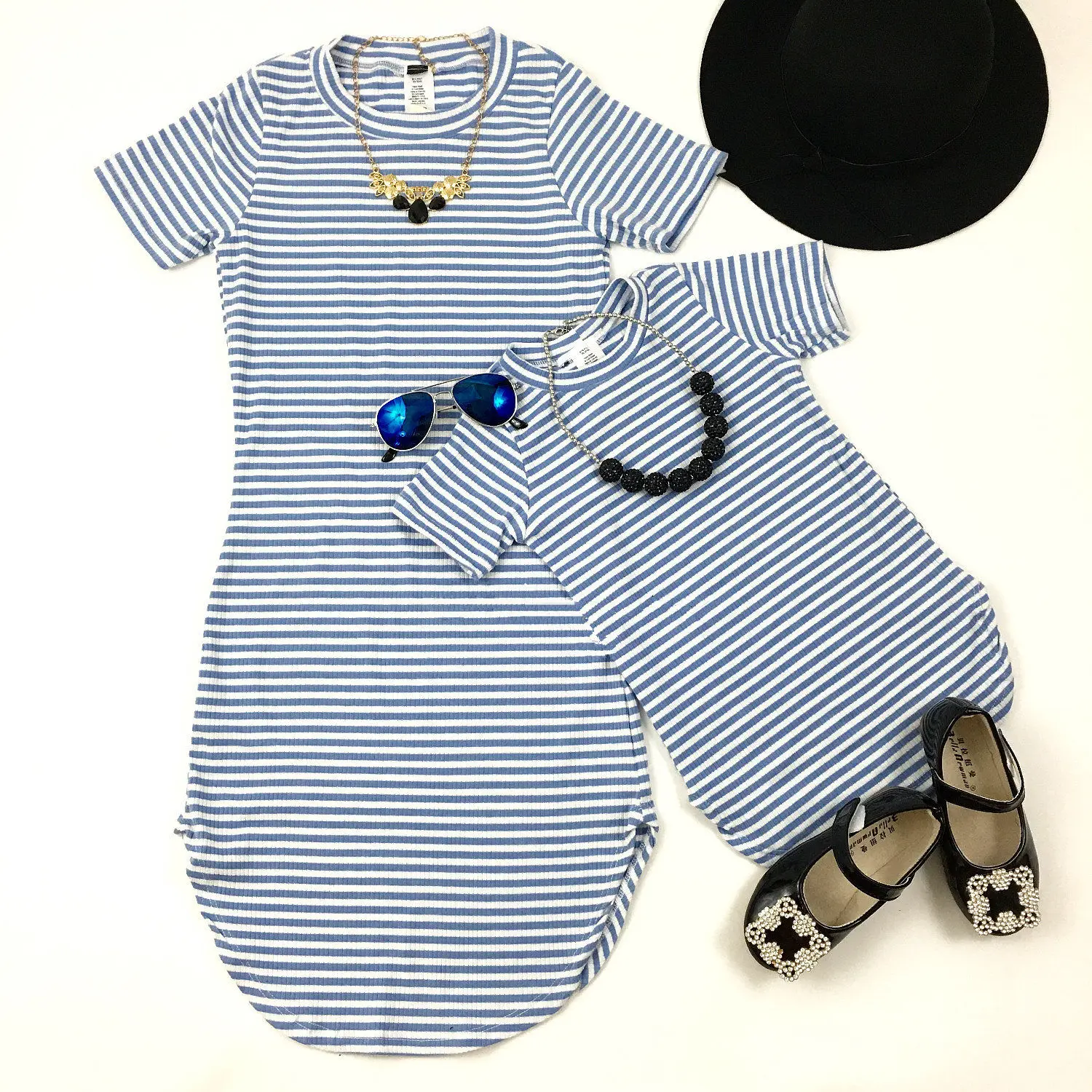 Летнее платье в полоску для матери и дочери женская пляжная одежда отпуска