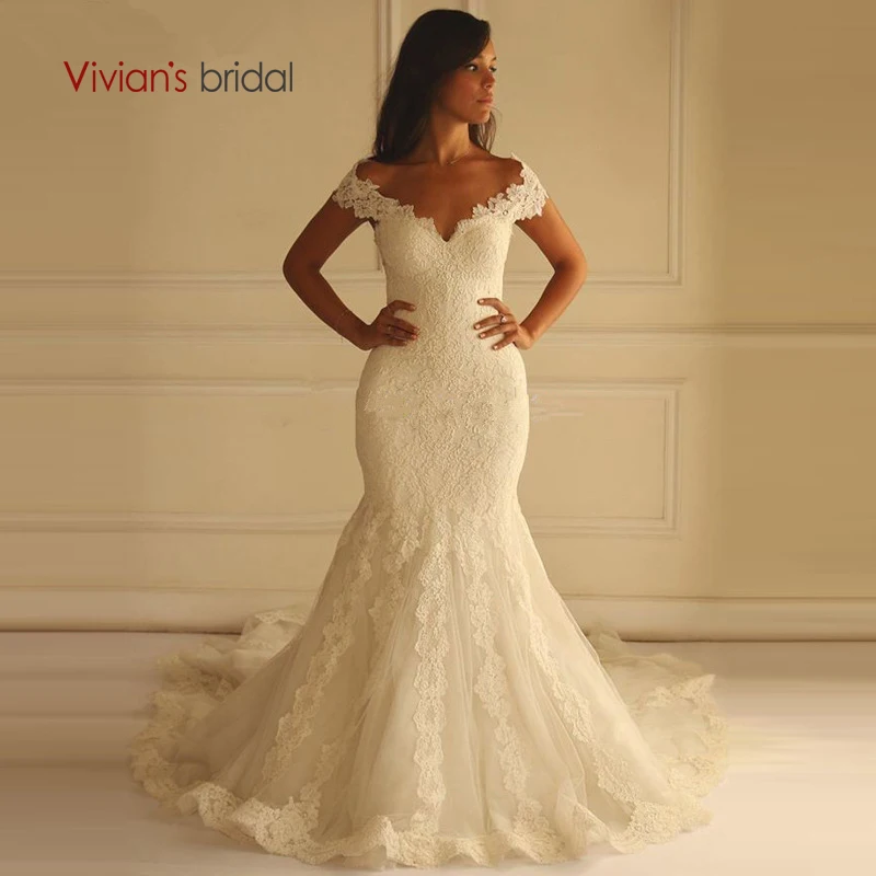 Vivian's Bridal сексуальное платье с v-образным вырезом и вырезами, свадебное платье русалки, кружевное платье с открытыми плечами и аппликацией, индивидуальное женское свадебное платье