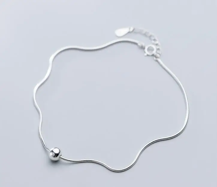 Anklet 1 шт. настоящие. 925 пробы серебряные ювелирные украшения Snakebone& бусины Европа браслет для женщин GTLS882 - Цвет: Anklet