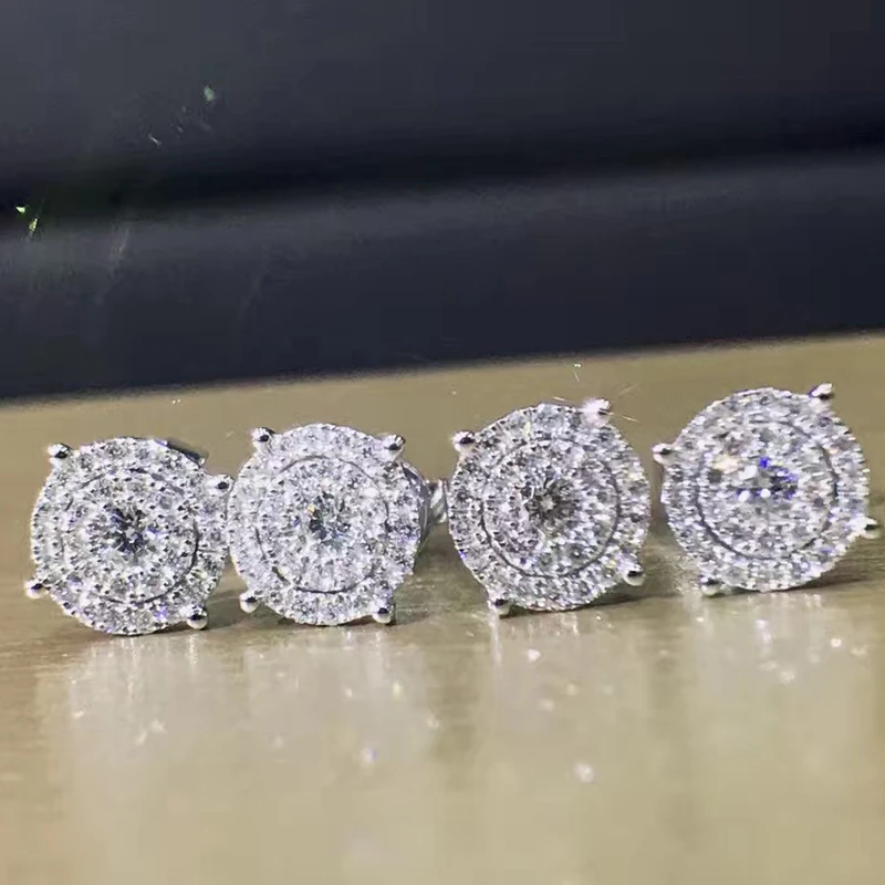 LASAMERO 0 1 CTW круглые серьги гвоздики из натурального алмаза 18K белого золота