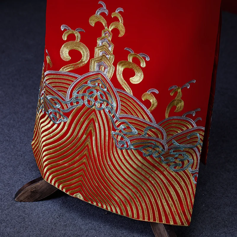 

Show men's clothing pratensis chinese style wedding Gown red embroidery groom evening Long gown kimono jacket tang suit costume