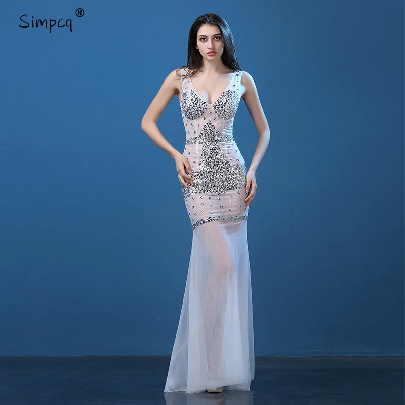 

Mesh New Dress Robe Beading Solid Tank Silk Autumn Sale Real Long Dress Plus Size Vestidos De Fiesta Charm Women Backless