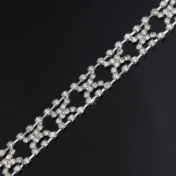 10Yards Shiny Clear Rhinestone Browband Sew On Bridal Costume Trim Silver Chain | Дом и сад