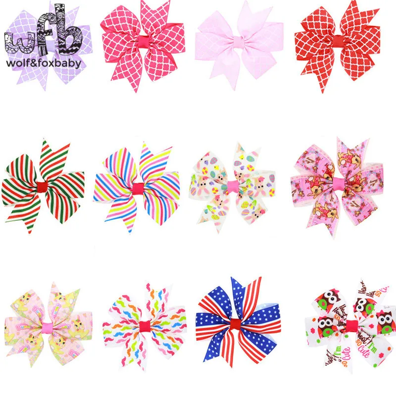 Розничная продажа заколка для волос с принтом и бантом ручной работы модные