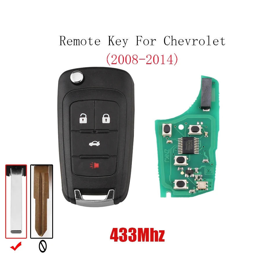 4 кнопки 433 МГц удаленный ключ транспондер чип ID46 для r Chevrolet Malibu Cruze Aveo Spark Sail 2008 2009