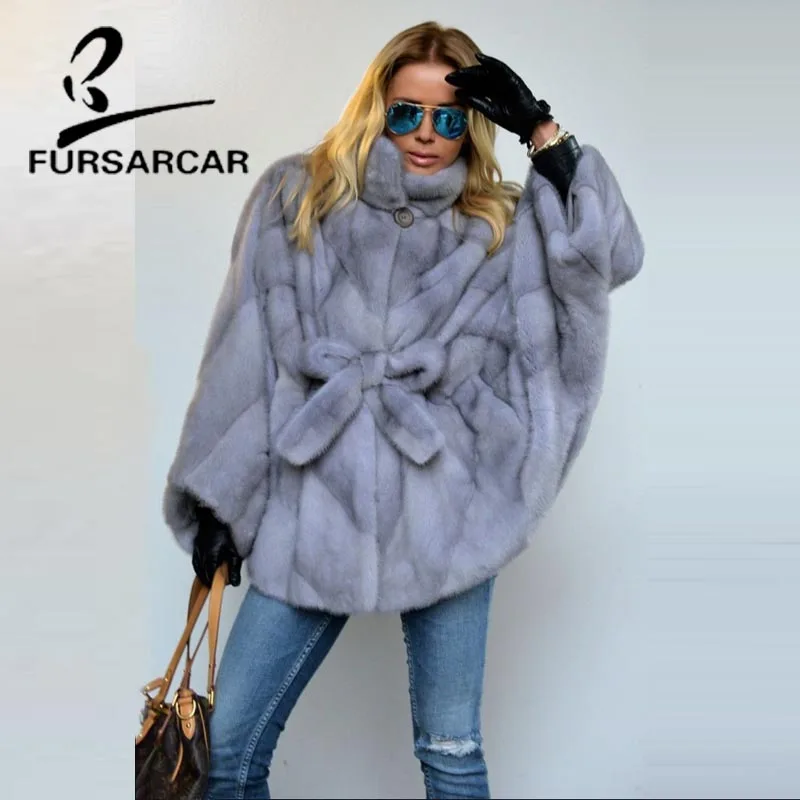 Женская Шуба с рукавами летучая мышь FURSARCAR новая стильная шуба из меха норки