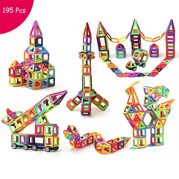 195 Pcs 195 шт.-40 шт. Магнитный конструктор, дизайнерские игрушки для мальчиков и девочек, строительные блоки, 3D Развивающие DIY Кирпичи для детей, большой размер - Цвет: 195 Pcs
