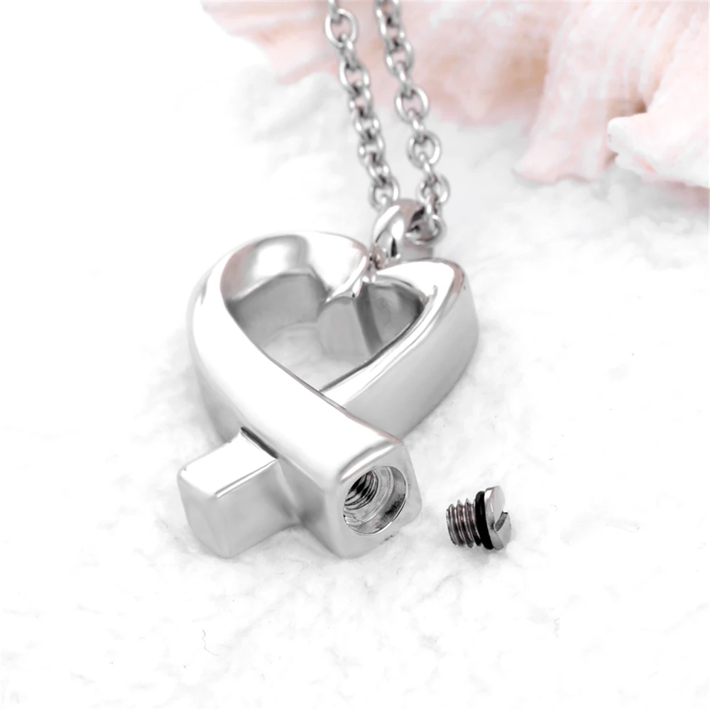 316 L stainless steel Hollow Ribbon Heart Cremation Urn Necklace Memorial Jewelry for Ashes Pendant | Украшения и аксессуары