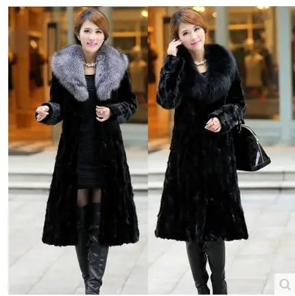 

9XL Women Winter And Autumn Large Size Black Faux Fox Fur Coats Long Section Turn Down Collar Man-Made Fur Overcoats Clothes C26