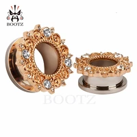 kubooz fashion stainless steel rose gold white zircon ear piercing plugs and tunnels ear screw gauges stretchers 2pcs