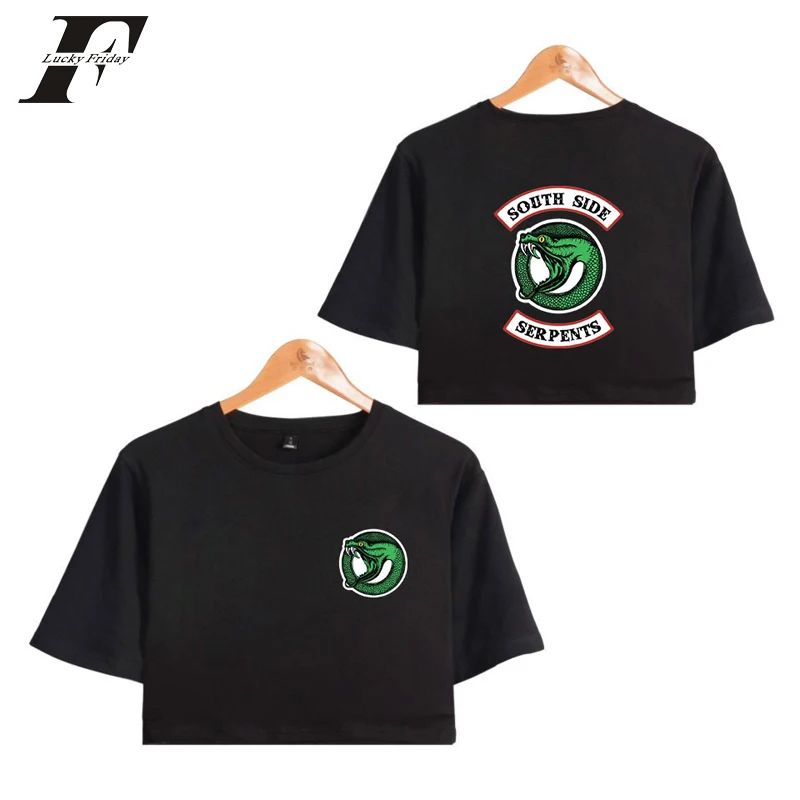 LUCKYFRIDAYF 2018 Riverdale Summer crop top women Sexy Bare Midriff tee Tops Short Sleeve south side serpent | Женская одежда