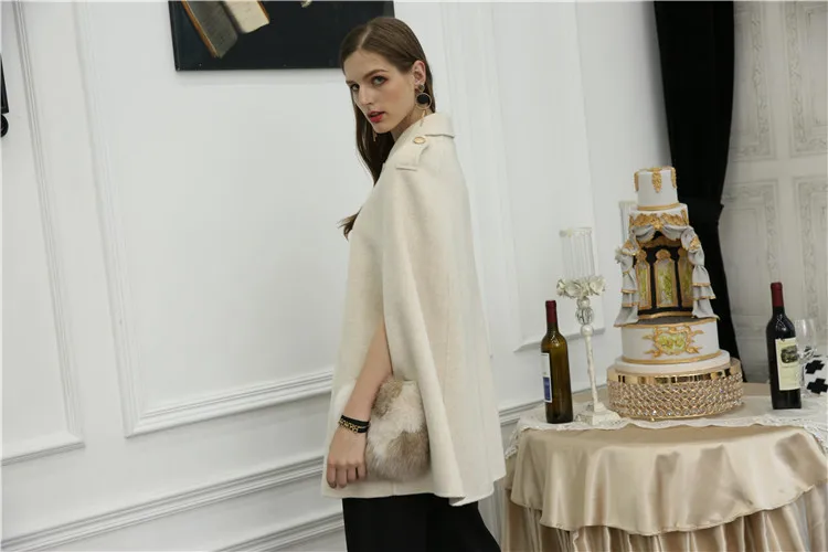 OFTBUY пальто с натуральным мехом, зимняя куртка, Женское шерстяное Свободное пальто, натуральный Лисий мех, с карманами, шерстяная накидка, без рукавов, пальто, уличная одежда