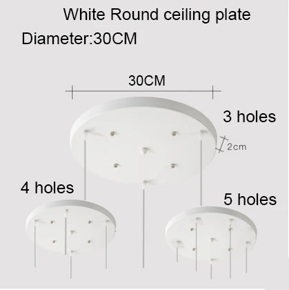 30cm White Round Потолочная пластина черный/белый Железный кулон Цоколи DIY 2/3/4/5 отверстий 25 см/30 см/40 см/50 см прямые/круглая потолочная панель округлая панель с базой - Цвет: 30cm White Round