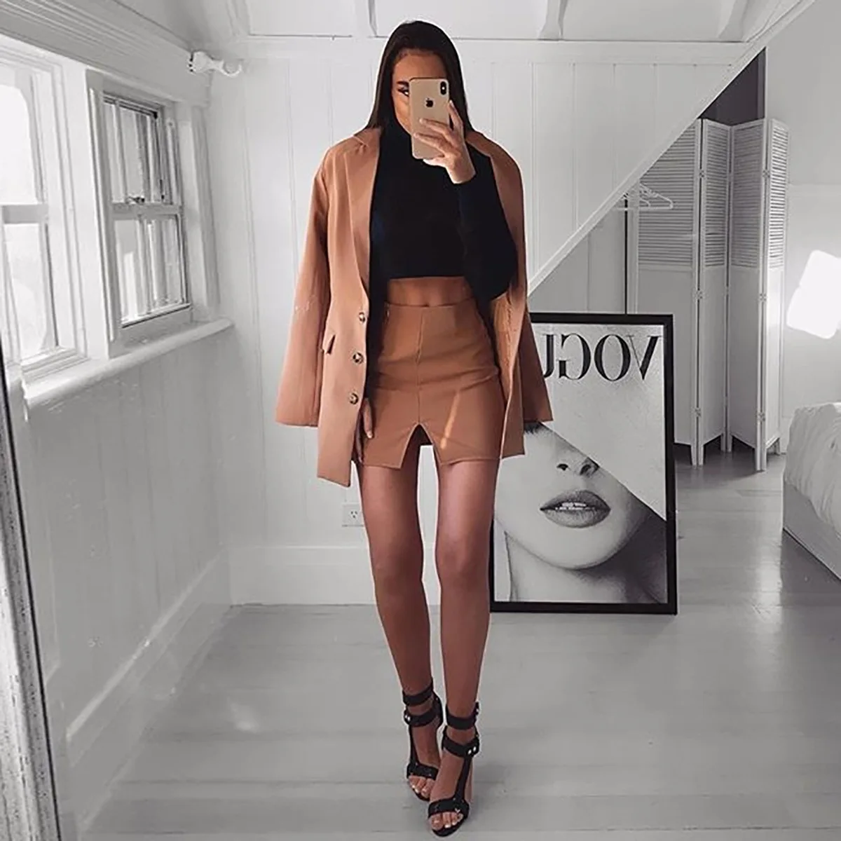 Летний винтажный однобортный однотонный блейзер для женщин с карманами Женская