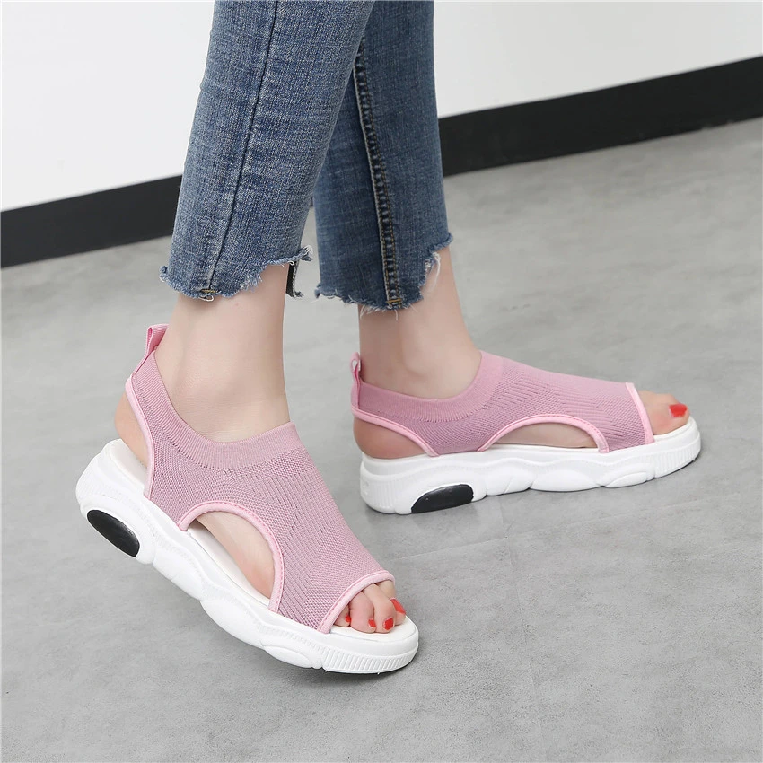 2019 peep toe platform sandals flat ladies women summer shoes sandale femme black #586 | Обувь