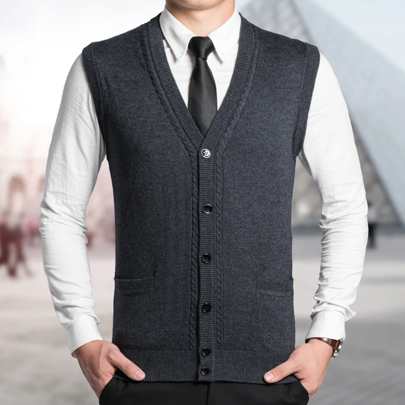 Мужской свитер жилет Осень зима шерстяное трикотажное пальто мужской вязаный