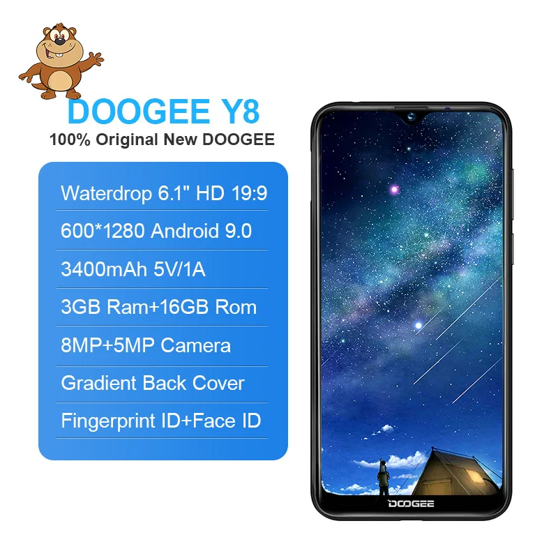 DOOGEE Y8 3 ГБ ОЗУ 16 Гб ПЗУ Android 9 0 смартфон 6 1 &quotFHD 19:9 дисплей 3400 мАч MTK6739