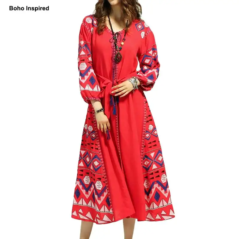Женское льняное платье макси с вышивкой и помпоном|womens clothing|dress linenmaxi dress |