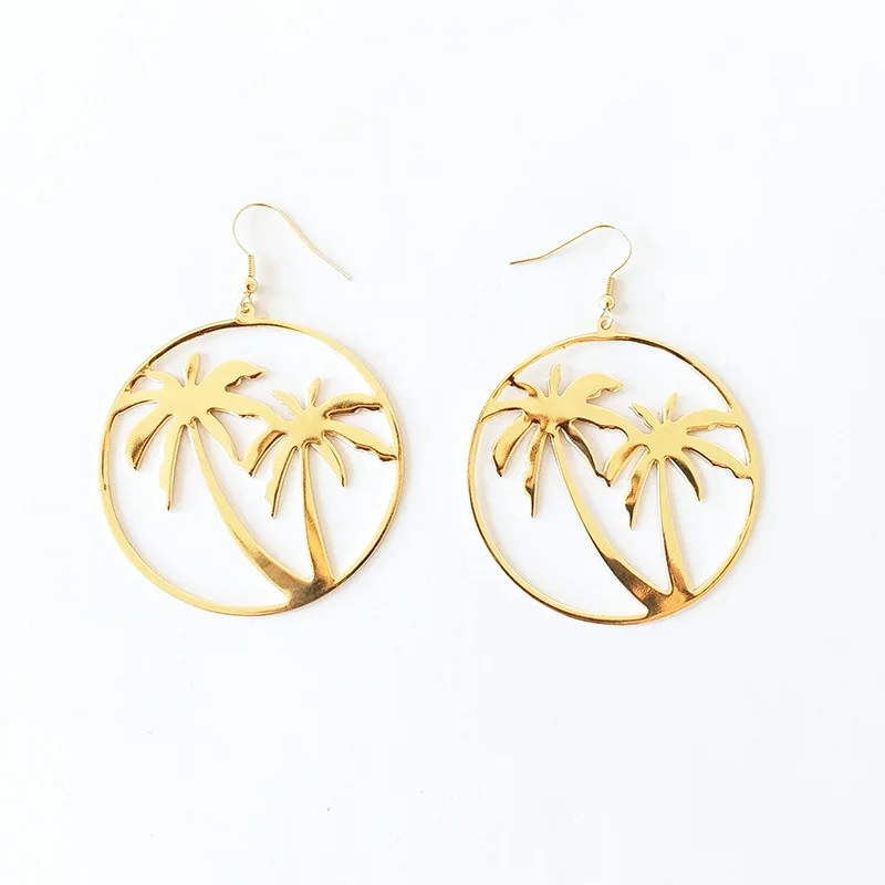 Модные Простые Женские Висячие серьги с кокосовой пальмой большие круглые