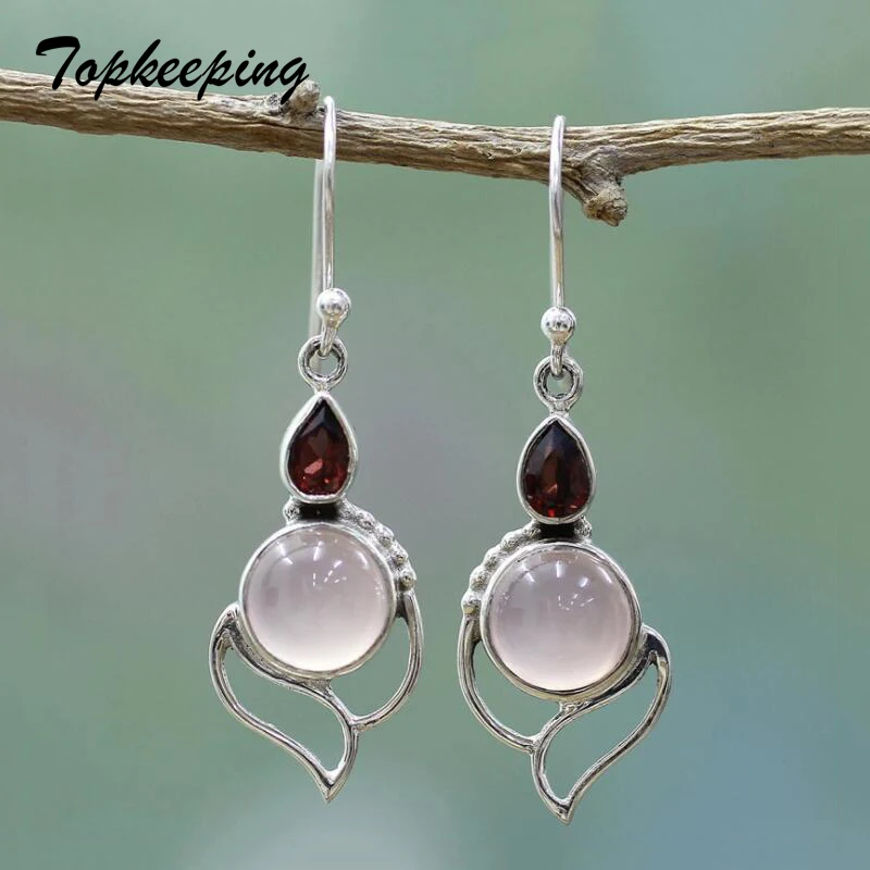 Женские винтажные серьги-подвески в стиле ретро с опалом и лунным камнем