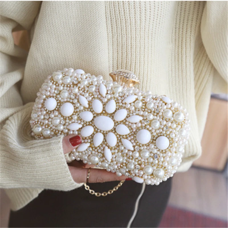 Женские вечерние ручной работы с белыми жемчужинами клатч свадебные сумочки